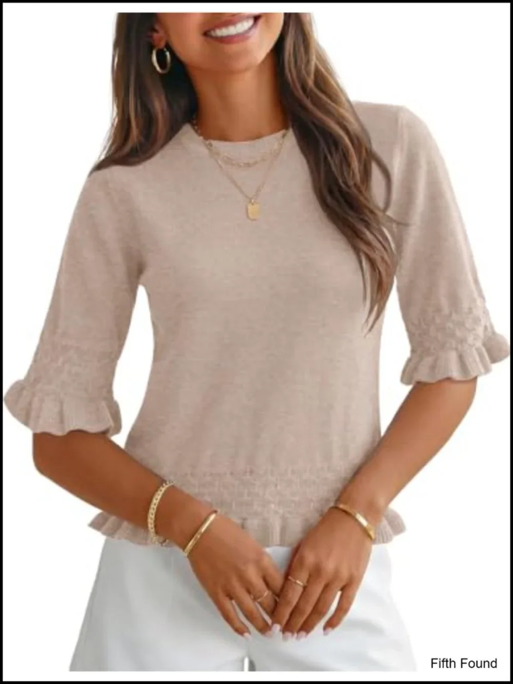 3/4 Sleeve Crewneck Knit Peplum Sweater Tops for Women